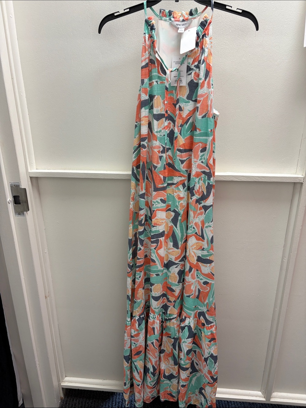 Nine West Teal, Coral and Navy Floral Maxi Dress- NWT